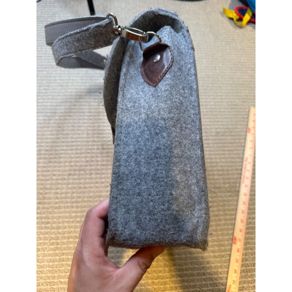 Grey‎ Felt Satchel Messenger Bag Two Tone Buckle Strap Shoulder Bag